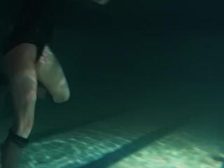 Lesbians and solo girls make out underwater