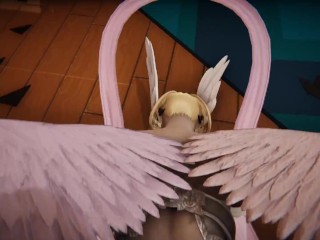 Digimon: Angewomon takes care of her and gives her a lot of love