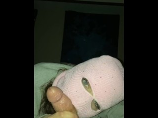 Masked Tinder Slut Slops on Huge Cock