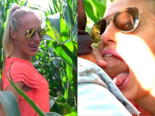 Blonde babe in a sexy dress and sunglasses gets facefucked in cornfield | Saliva Bunny | Teaser