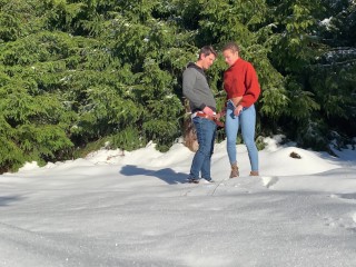 Almost getting caught fucking from behind in a public winter forest