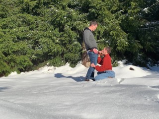 Almost getting caught fucking from behind in a public winter forest