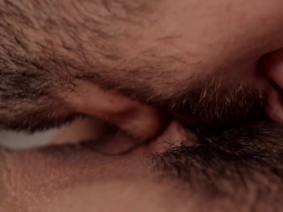 Amazing closeup ASMR hairy pussy licking from my date - dripping wet pussy and loud orgasm