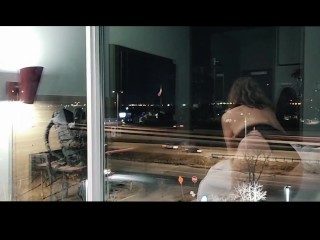 Public Flashing Stripping and Dancing in the Hotel Window for the Public to See My Slut Tits