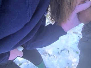 COUPLE Goes for HIKE in SNOW. WIFE GIVES BJ and Gets FUCKED, CREAMPIED, and CUM ON ASS in PUBLIC.