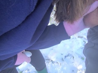 COUPLE Goes for HIKE in SNOW. WIFE GIVES BJ and Gets FUCKED, CREAMPIED, and CUM ON ASS in PUBLIC.