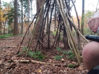 Naked walk/masturbation in busy woods. Almost caught multiple times