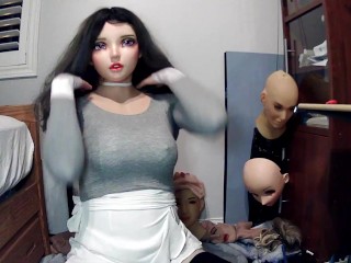 Emily's Masks Pt5! Female doll masked Jill plays with her sexy rubber pussy and rubber boobs!