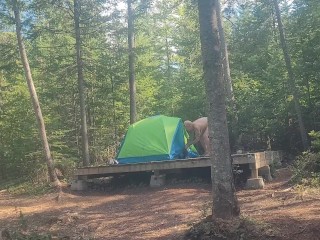 Camping site, getting naked and walking the public trails. Finished on picnic table for hikers