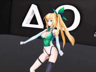 HENTAI MIRAI AKARI VIRTUAL YOUTUBER MMD UNDRESS MUSIC VIDEO DANCE 3D BLONDE GIRL DARK GREEN EYES