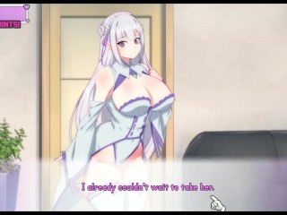 Waifu Hub [PornPlay Parody Hentai game] Emilia from Re-Zero couch casting - Part1 first time porn