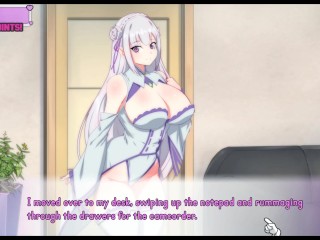 Waifu Hub [PornPlay Parody Hentai game] Emilia from Re-Zero couch casting - Part1 first time porn