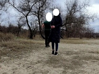 slut in nature shows herself to the camera. Runner asks her to touch boobs and offers come with him