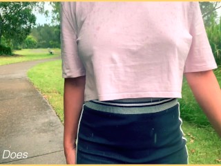 MILF Public Wet Shirt | Amateur Wife Gets Caught In The Rain ☔️ 💦