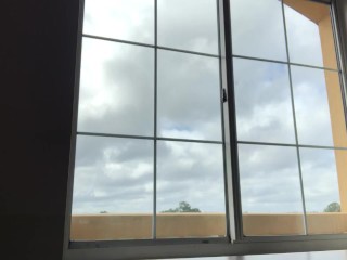 Hot Trans Girl gets Caught Playing with herself in the Hotel Window