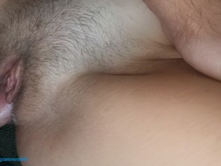 TEEN PUSSY CLOSE UP, white pussy juice appears on dick