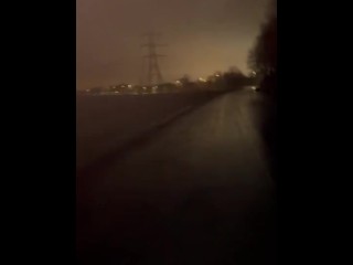 Naked barefoot walk down road in hail storm