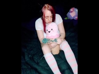 Silly girl humps her stuffed animal and feeds it cum