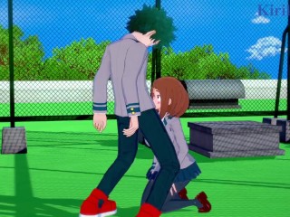 Ochako Uraraka and Izuku Midoriya have deep sex on the school roof. - My Hero Academia Hentai