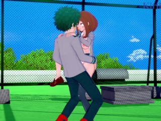 Ochako Uraraka and Izuku Midoriya have deep sex on the school roof. - My Hero Academia Hentai