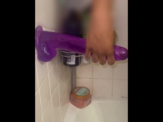 10 Inch Dildo Anal Play In The Shower 