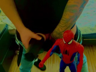 Spider-Man watching jerk off to hot lesbian’s scissoring loud video 