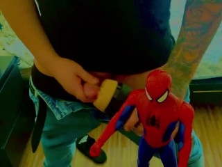 Spider-Man watching jerk off to hot lesbian’s scissoring loud video 