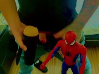 Spider-Man watching jerk off to hot lesbian’s scissoring loud video 