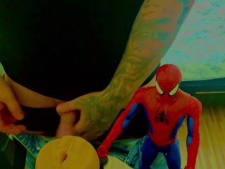 Spider-Man watching jerk off to hot lesbian’s scissoring loud video 