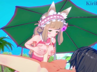 Maho and Yuuki have deep sex on the beach. - Princess Connect! Re:Dive Hentai