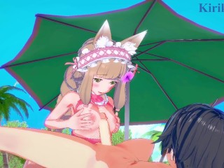 Maho and Yuuki have deep sex on the beach. - Princess Connect! Re:Dive Hentai