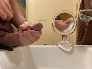 Couldn’t Resist My HORNINESS So I WANKED My HUGE COCK And CAME LOADS In The Sink