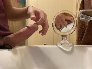 Couldn’t Resist My HORNINESS So I WANKED My HUGE COCK And CAME LOADS In The Sink