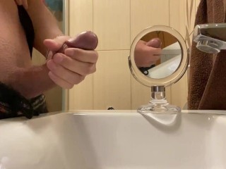 Couldn’t Resist My HORNINESS So I WANKED My HUGE COCK And CAME LOADS In The Sink