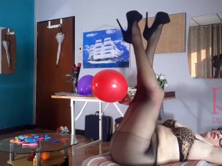 Office Obsession, The secretary in stockings Inflatables balloons masturbates with balloons. 22