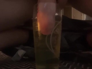 Pissing into a pint glass - feeling horny while I’m doing it