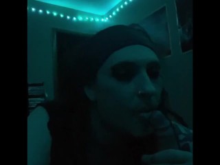 Trans Goth Girl with Dreadlocks gives blowjob POV 