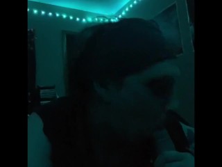 Trans Goth Girl with Dreadlocks gives blowjob POV 