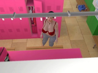 Breast expansion in the public locker room (3D hentai animation, Virt-a-Mate)