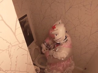 Chibi Moon Clear PVC Maid Locked Eva Helmet Kigurumi Cleans the Bathroom (Fixed)