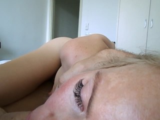 Pretty blue eyed tiep up blond sucks me off and moans