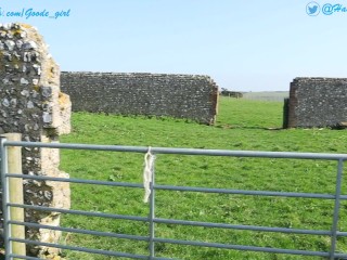 Spying On The Farmers Daughter as she fingers herself in a public field (Voyeur) - Hannah Goode