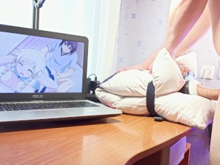 Anime fan Fucks dakimakura Rem from Re:Zero Watching Uncensored Hentai. With title