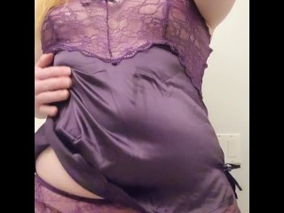 Cute trans redhead in purple lingere wants you to suck her off