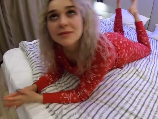 I made a deep blowjob and hard sex in threesome at Santa Claus - cum on face and big ass - Eva Stone