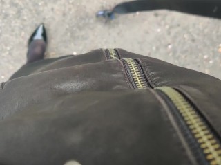 女装 レザー ジャケット スカート オナニー 調教 パンプス 黒パンスト 日本人