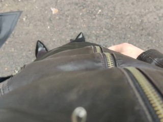 女装 レザー ジャケット スカート オナニー 調教 パンプス 黒パンスト 日本人