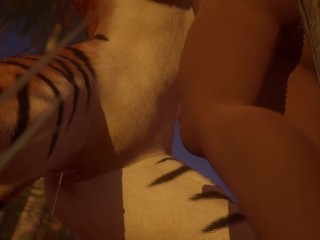 Female Tiger Orgasm / Squeezes His Dick (Cum Inside) | Wild Life Furry