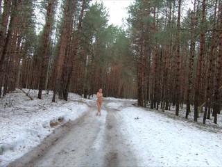 Naked girl in the spring village