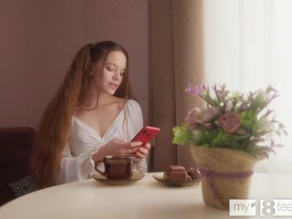 MY18TEENS - Very beautiful girl with long hair misses sex and masturbates